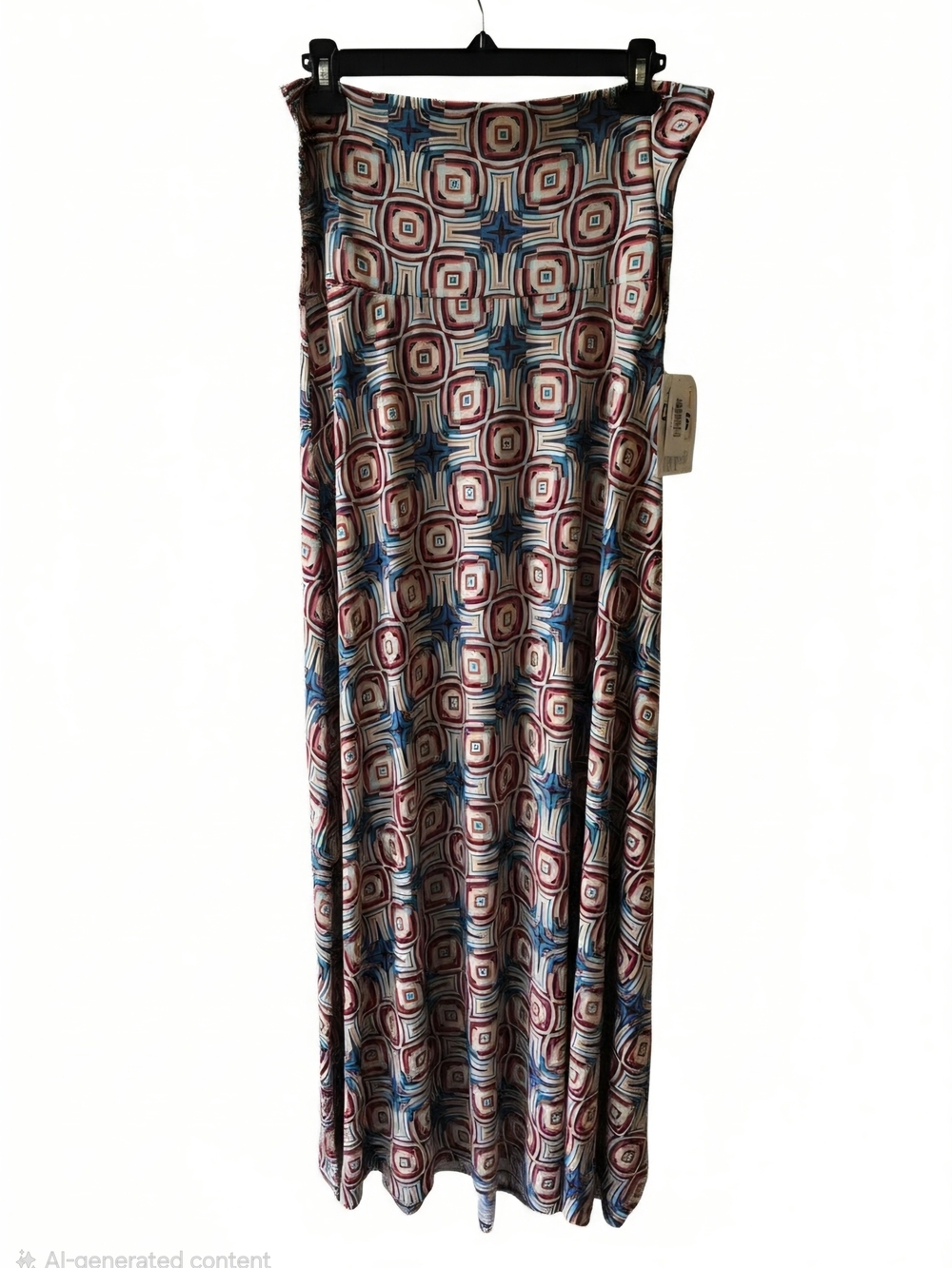 LuLaRoe Geometric Print Maxi Skirt - Blue Red & Cream -M